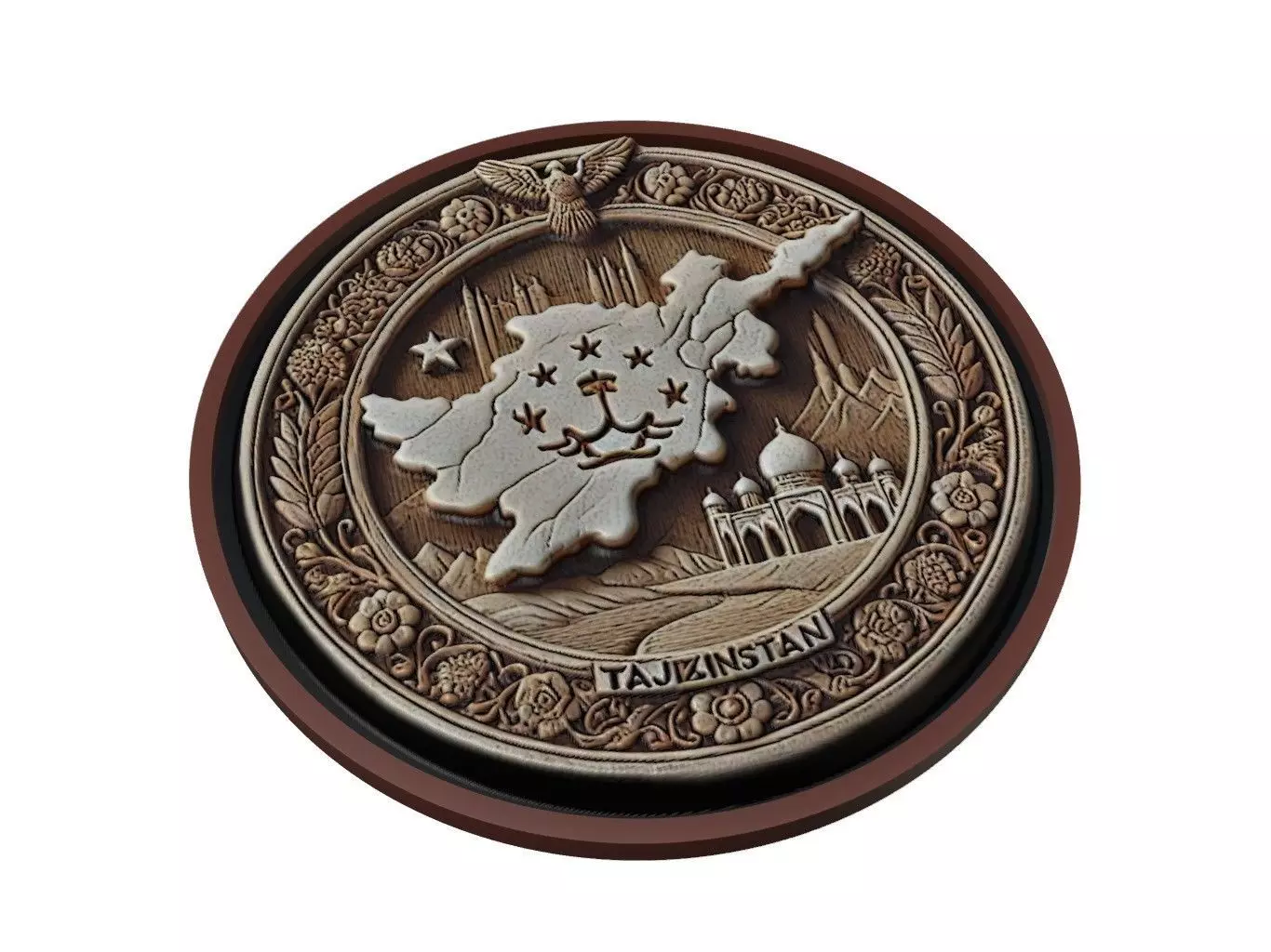 Tajikistan Map Medallion Relief 3D print model_0
