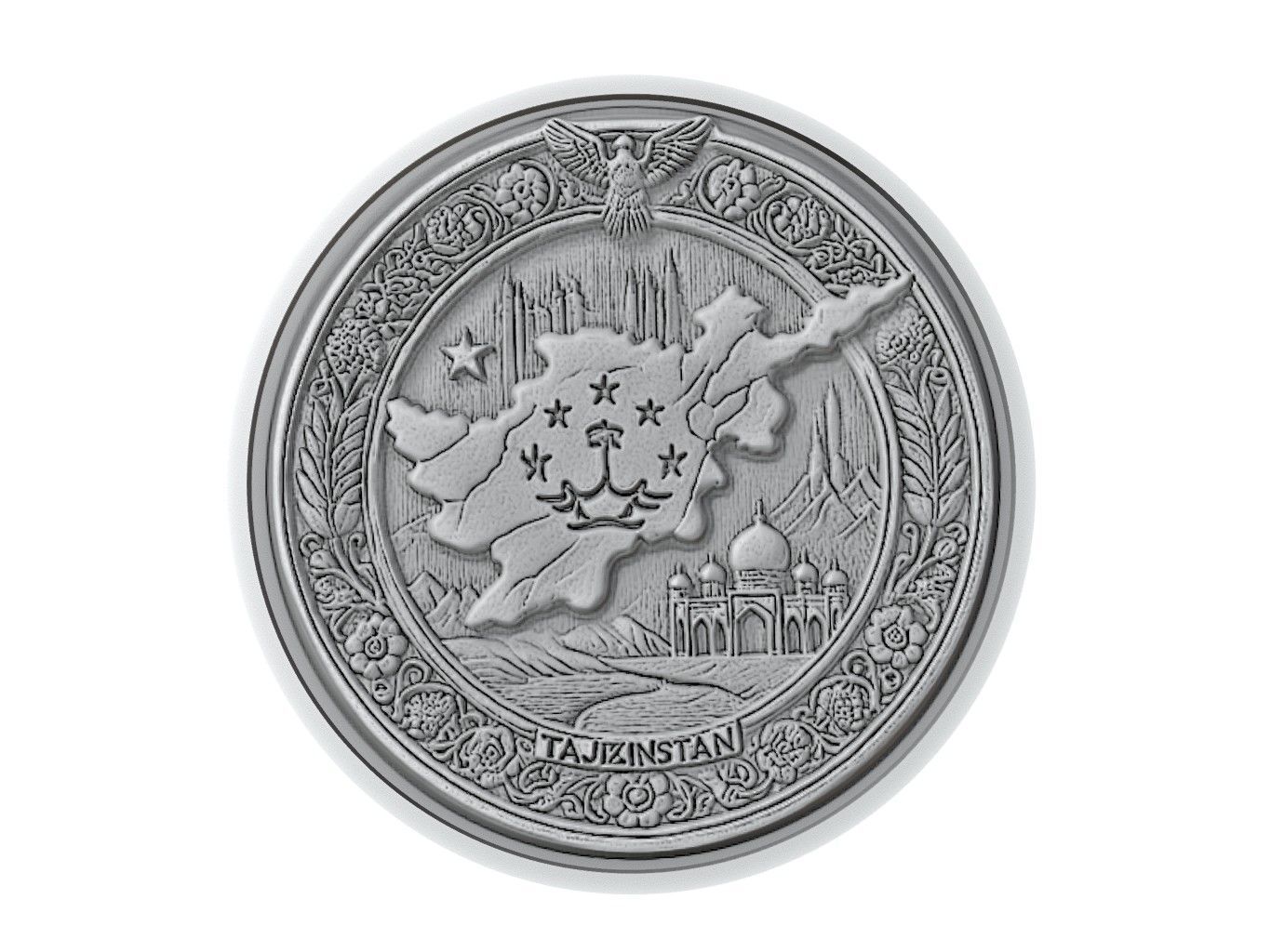 Tajikistan Map Medallion Relief 3D print model_3