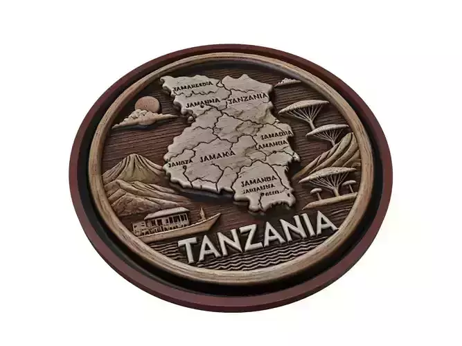 Tanzania Map Medallion Relief 3D print model