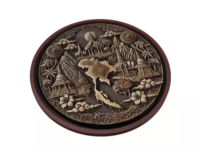 Thailand Map Medallion Relief