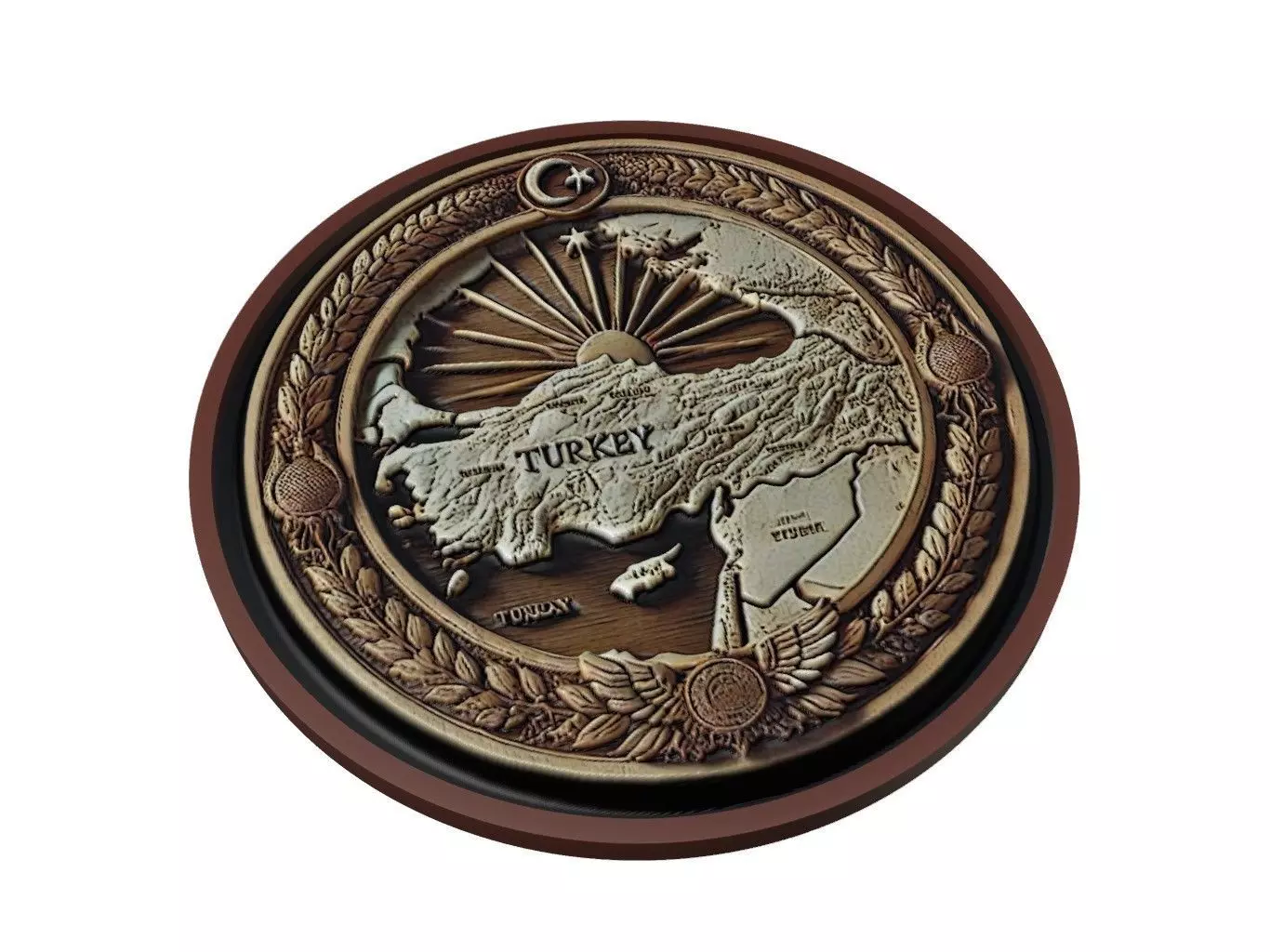 Turkey Map Medallion Relief 3D print model_0