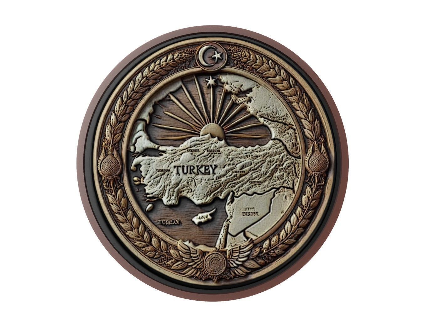 Turkey Map Medallion Relief 3D print model_1
