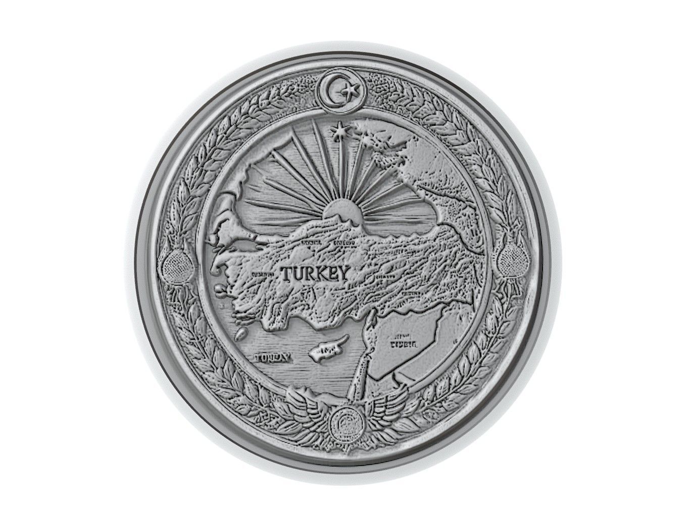 Turkey Map Medallion Relief 3D print model_3