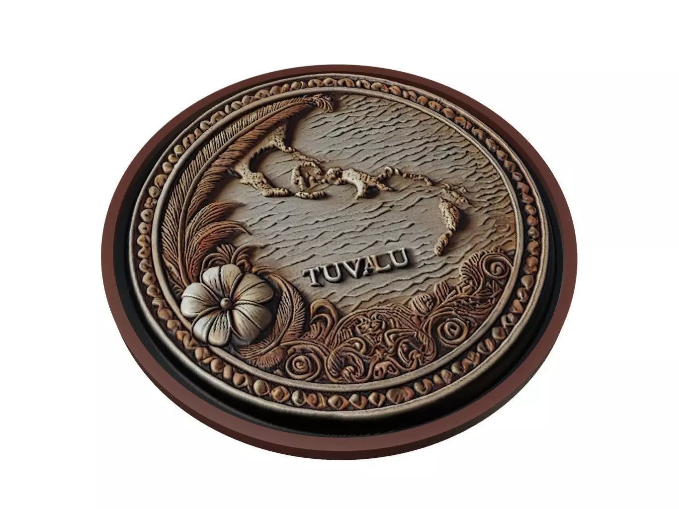 Tuvalu Map Medallion Relief 3D print model_0