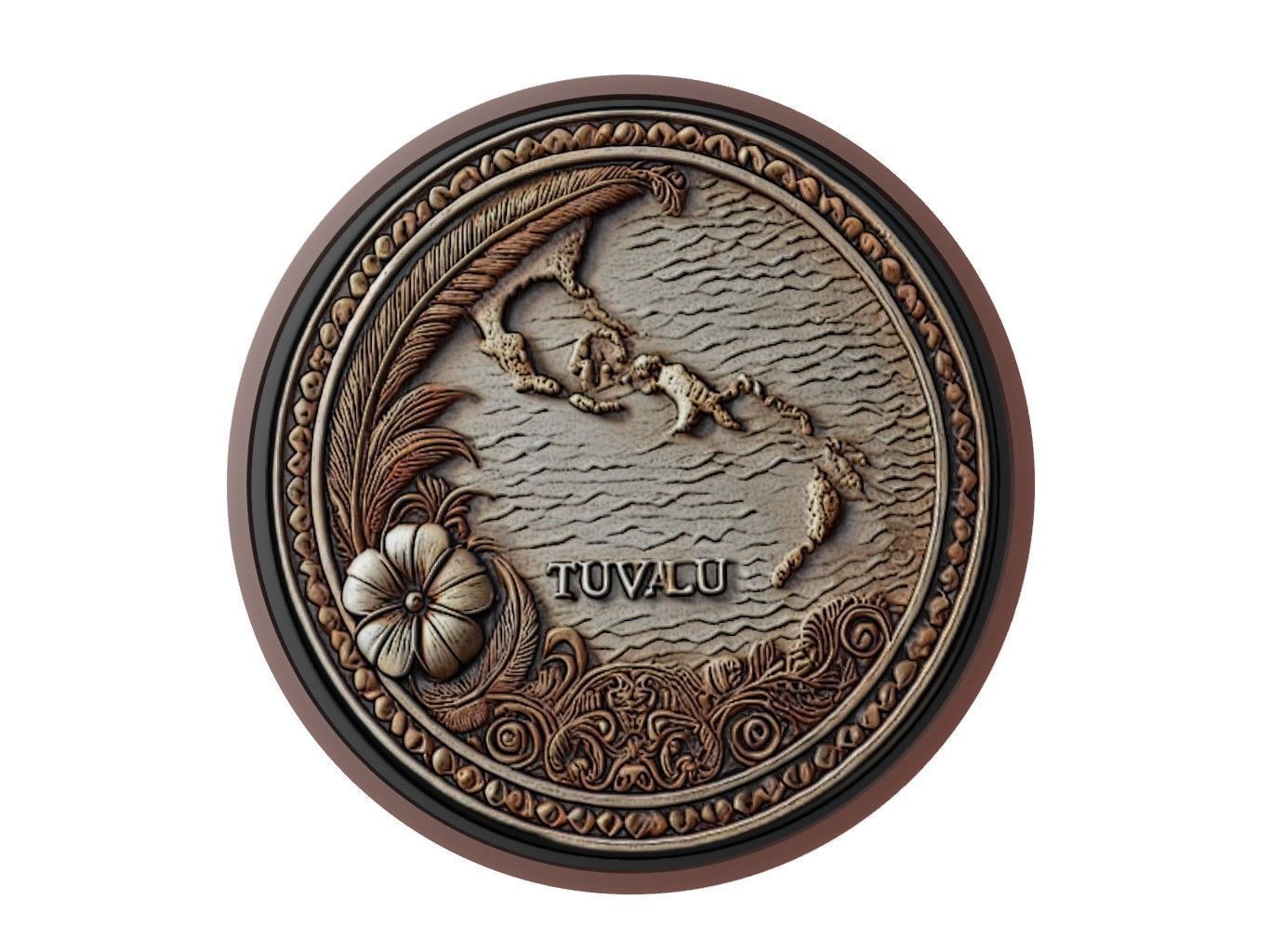 Tuvalu Map Medallion Relief 3D print model_1