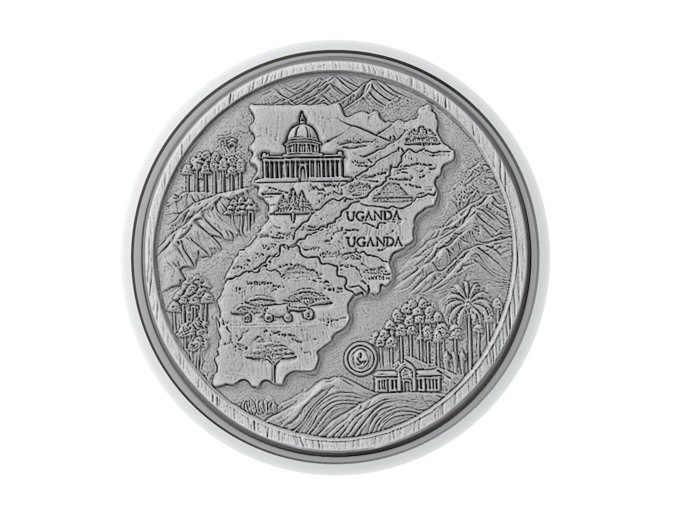 Uganda Map Medallion Relief 3D print model_3