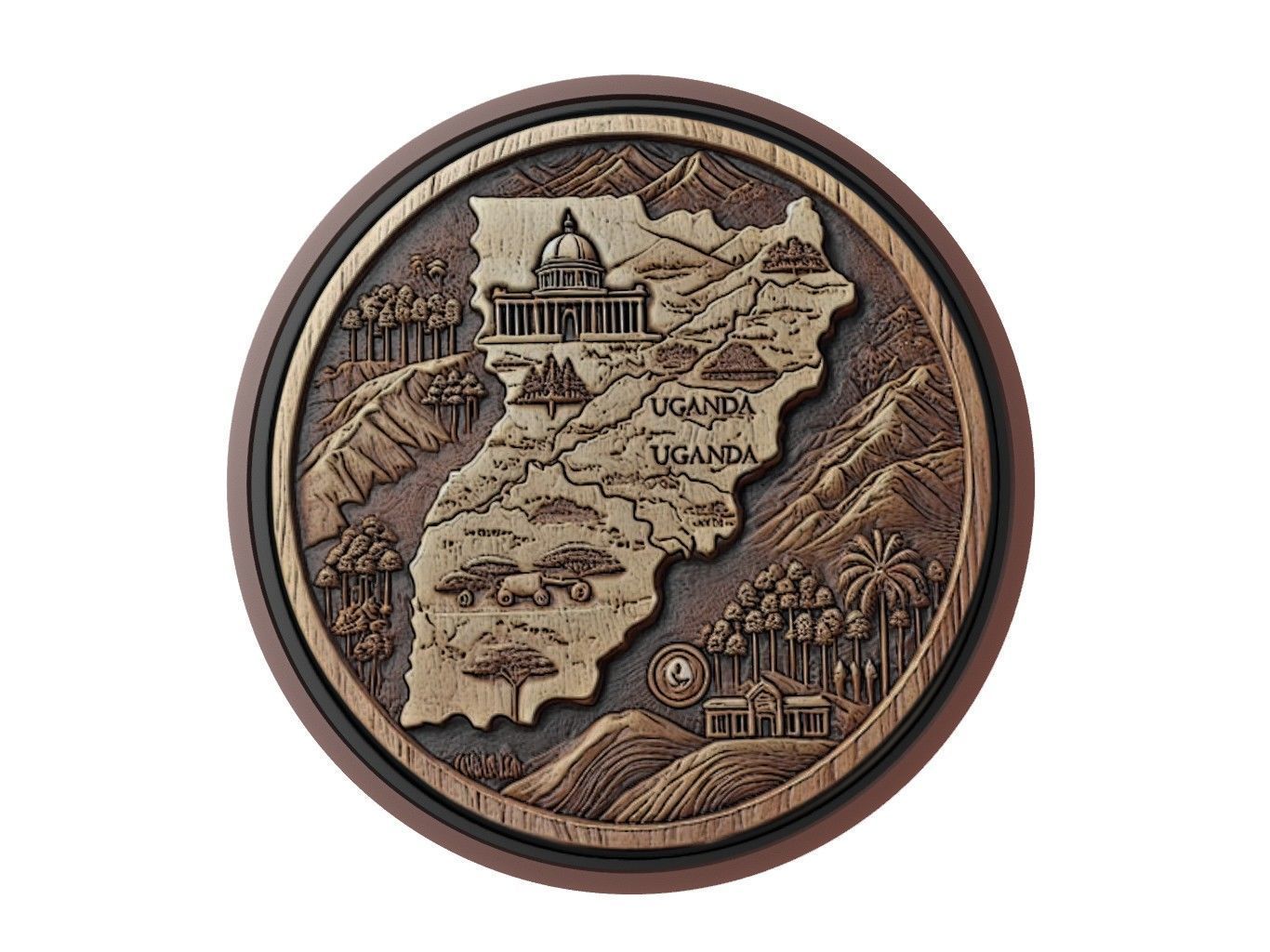 Uganda Map Medallion Relief 3D print model_1