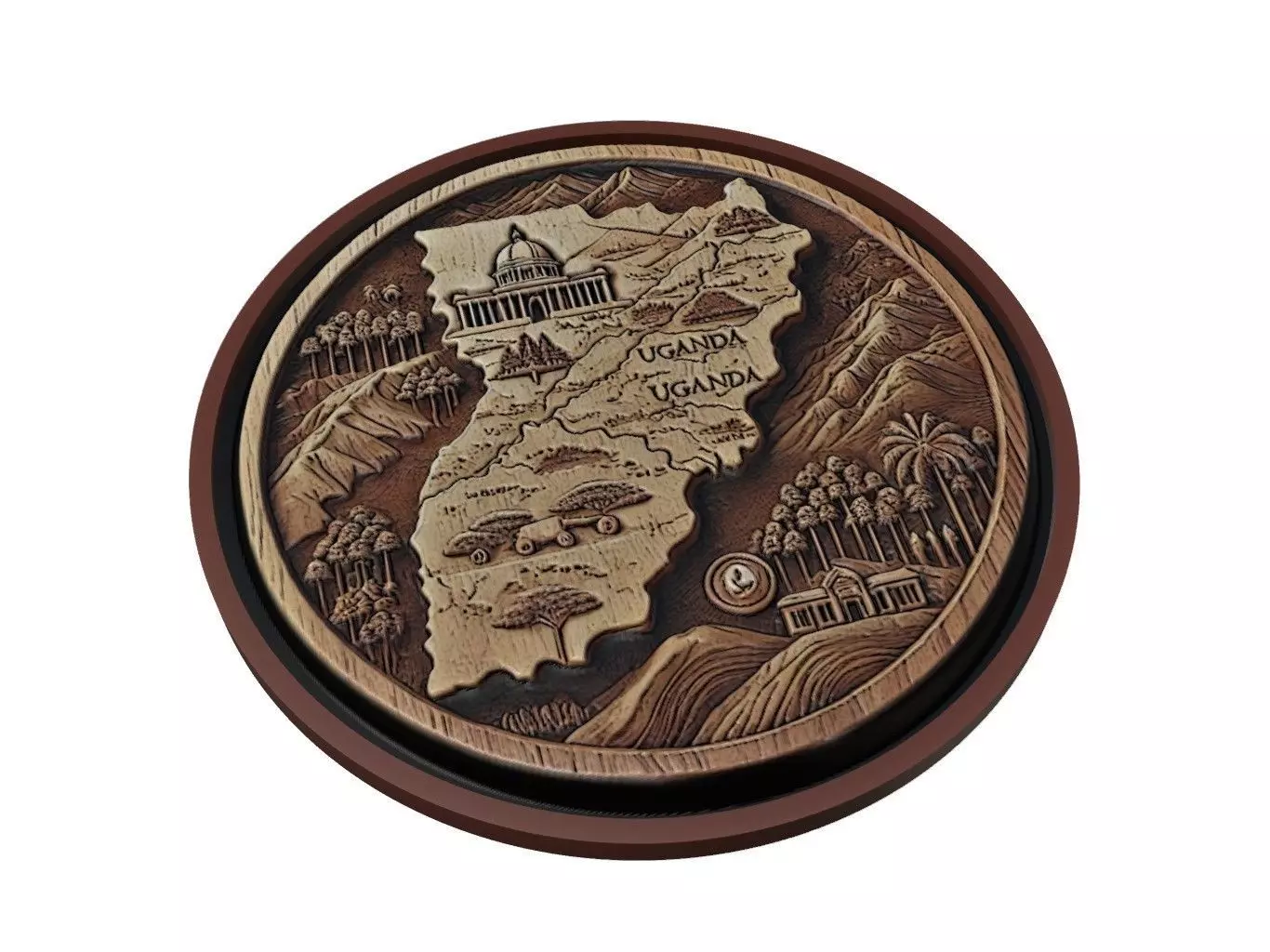 Uganda Map Medallion Relief 3D print model_0