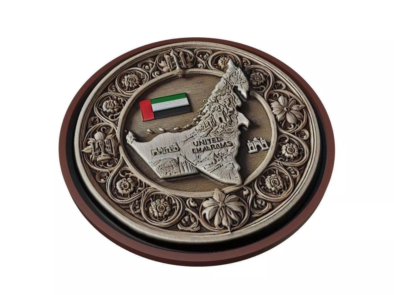 United Arab Emirates Map Medallion Relief 3D print model