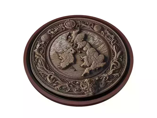 United Kingdom Map Medallion Relief