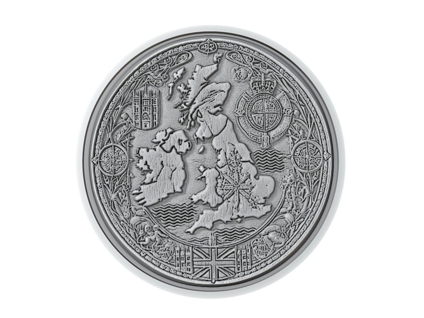 United Kingdom Map Medallion Relief 3D print model_3