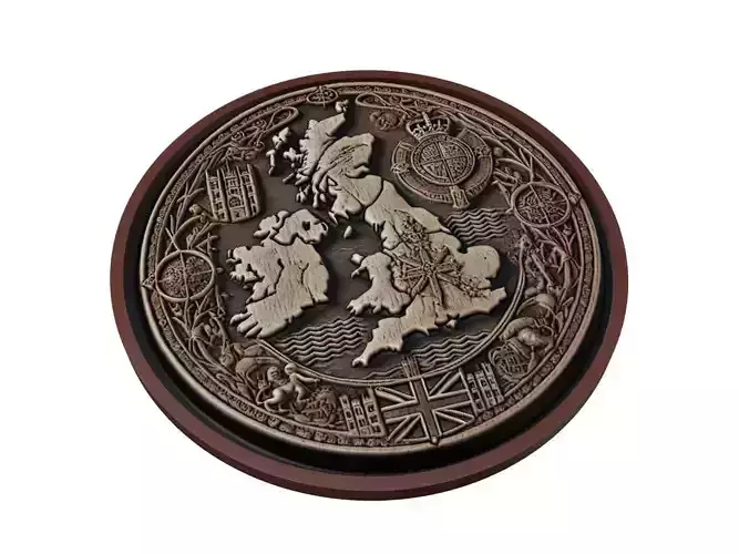 United Kingdom Map Medallion Relief
