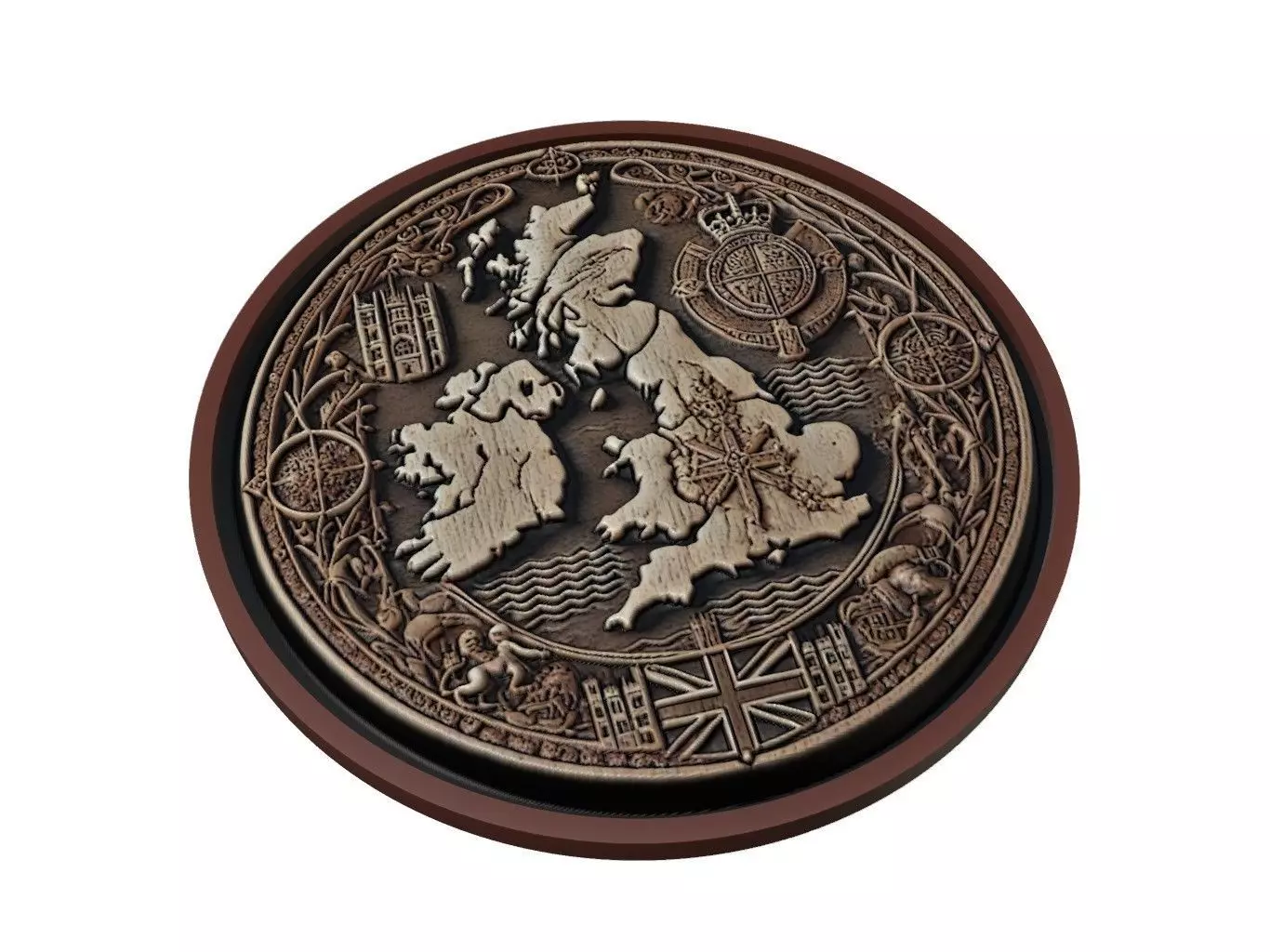 United Kingdom Map Medallion Relief 3D print model_0