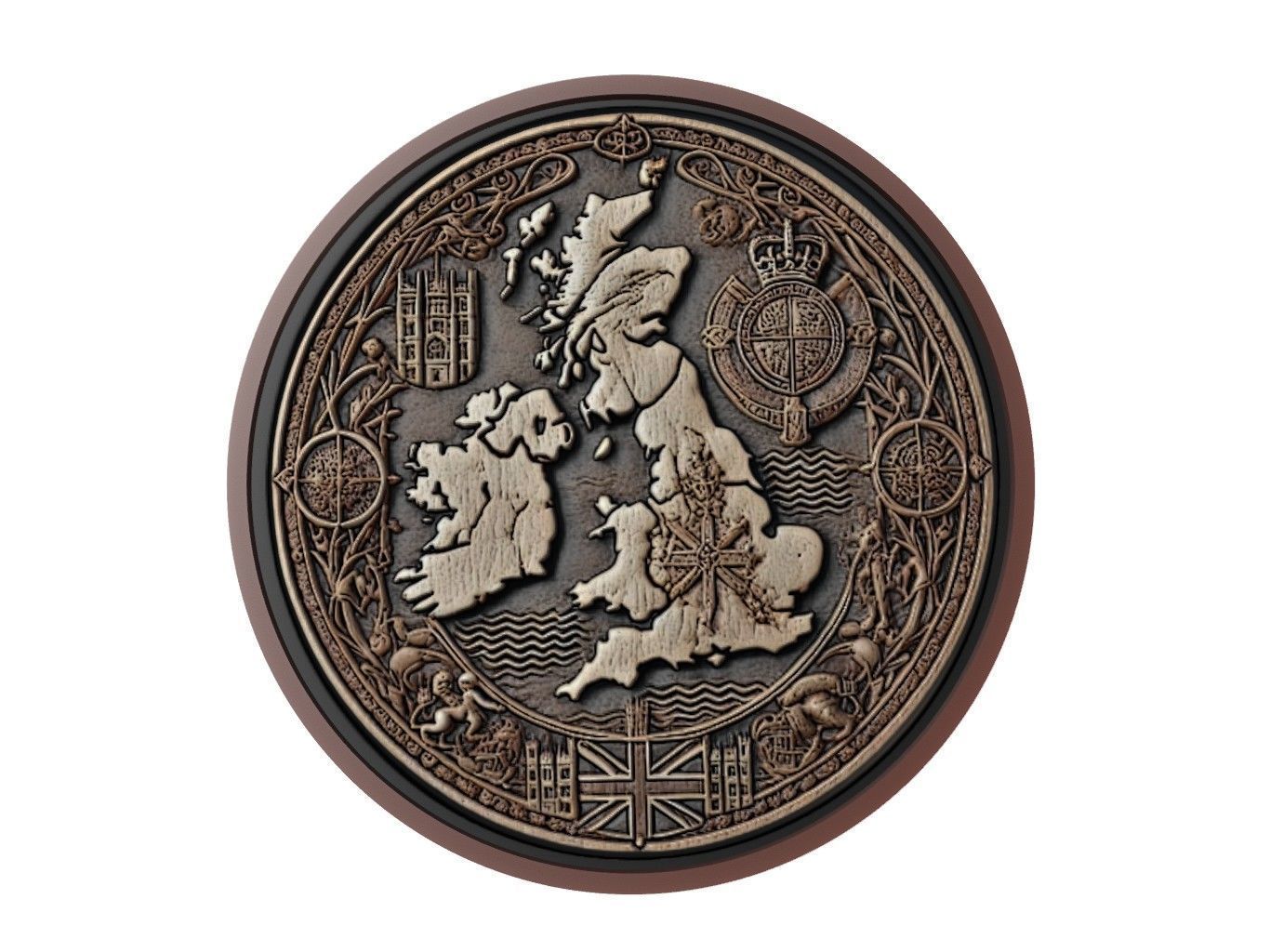 United Kingdom Map Medallion Relief 3D print model_1