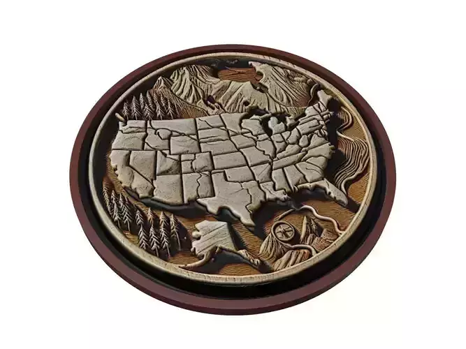 United States Map Medallion Relief