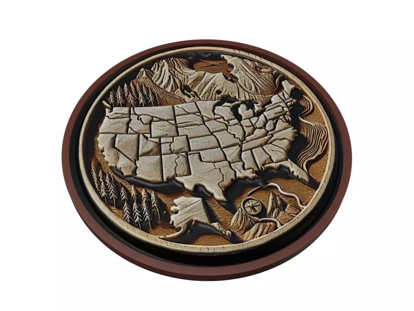 United States Map Medallion Relief 3D print model