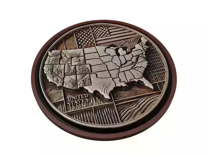 United States Map Medallion Relief