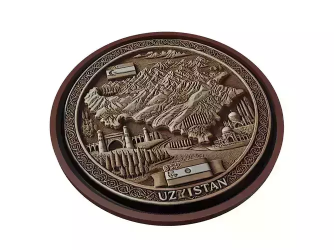 Uzbekistan Map Medallion Relief