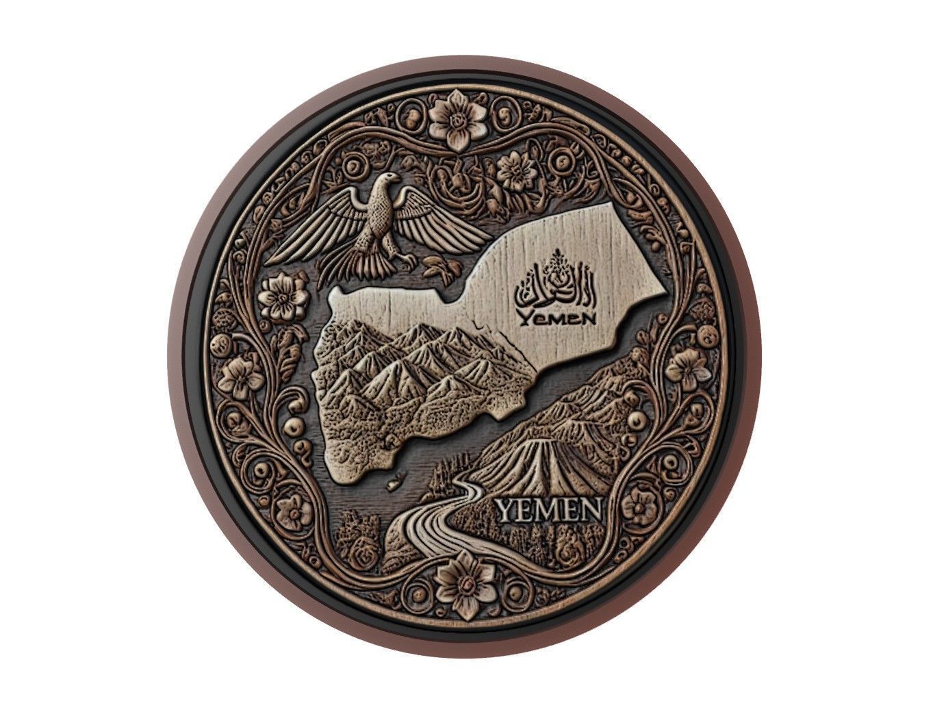 Yemen Map Medallion Relief 3D print model_1