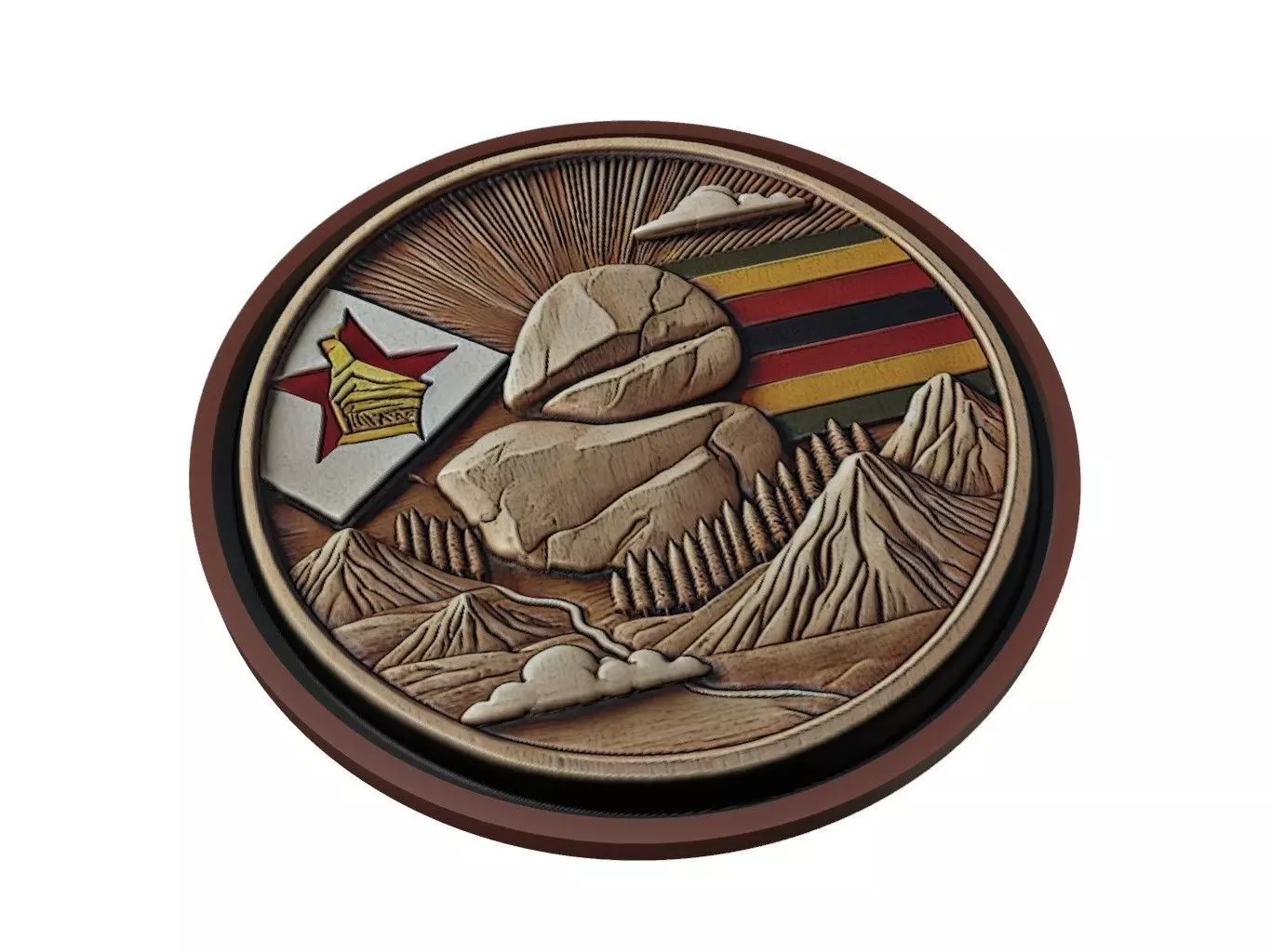 Zimbabwe Map Medallion Relief 3D print model_0