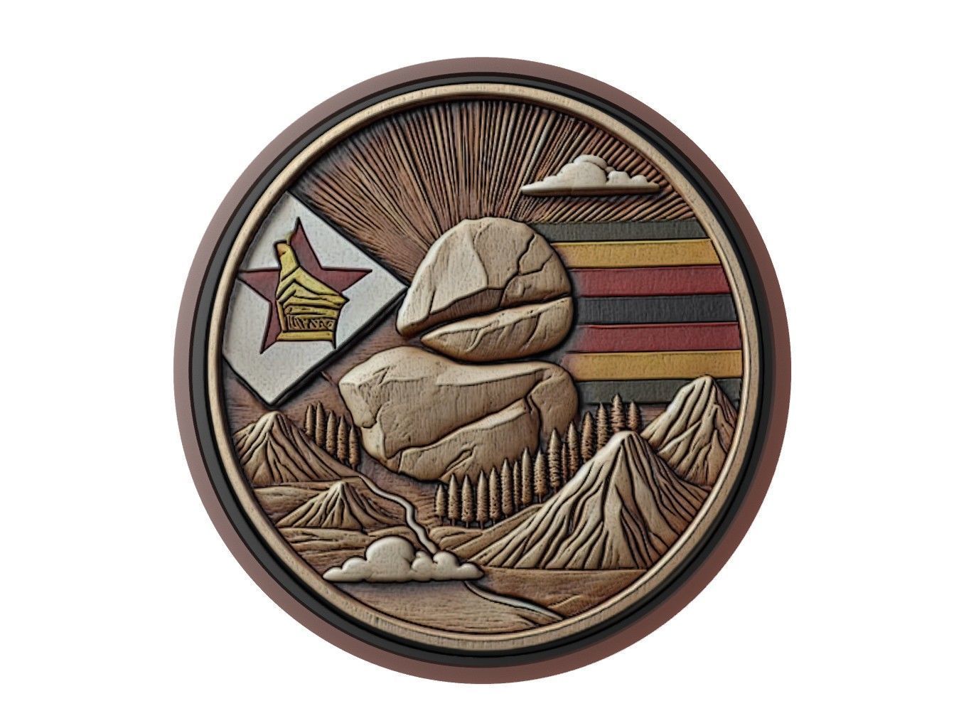 Zimbabwe Map Medallion Relief 3D print model_1