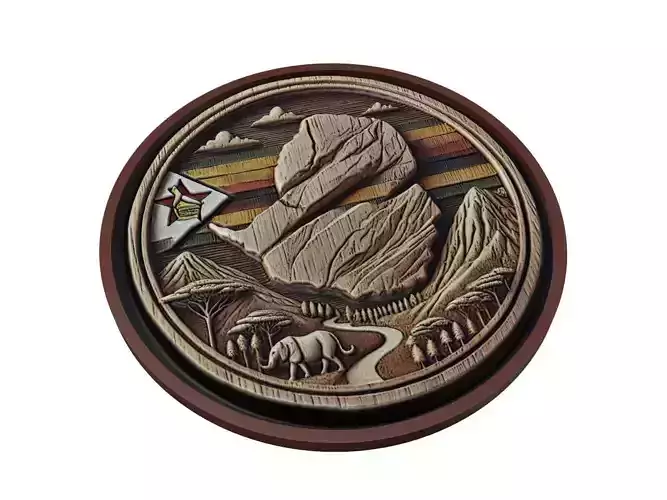 Zimbabwe Map Medallion Relief