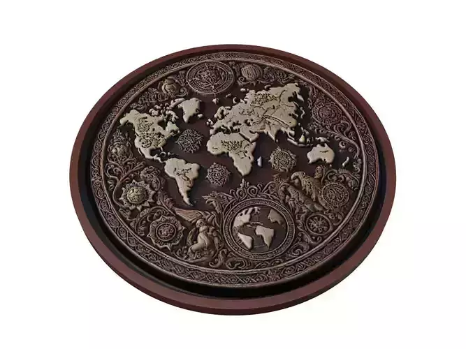 World Map Medallion Relief
