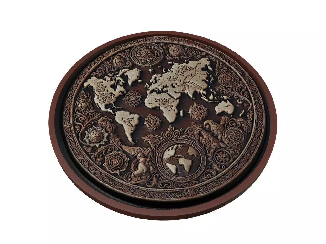 World Map Medallion Relief 3D print model