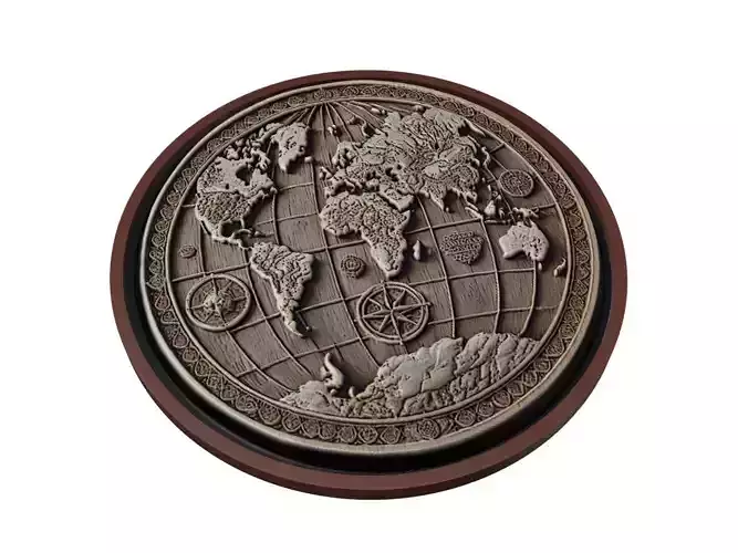 World Map Medallion Relief