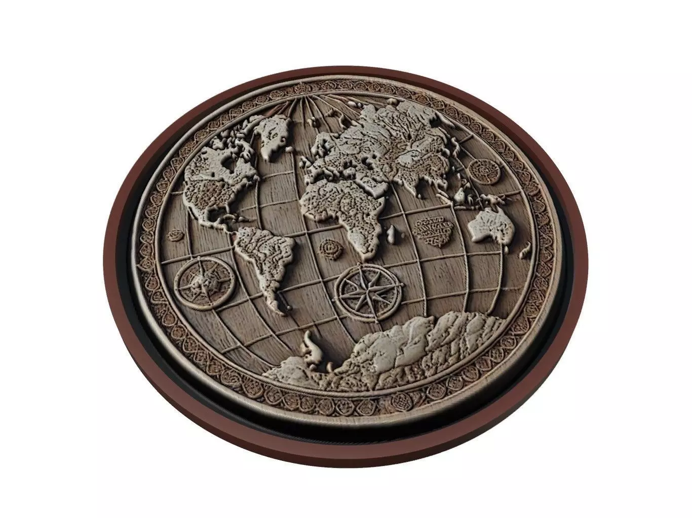 World Map Medallion Relief 3D print model