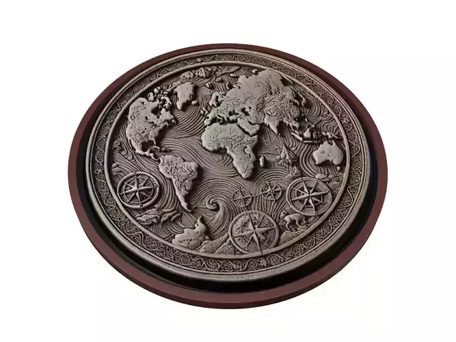 World Map Medallion Relief
