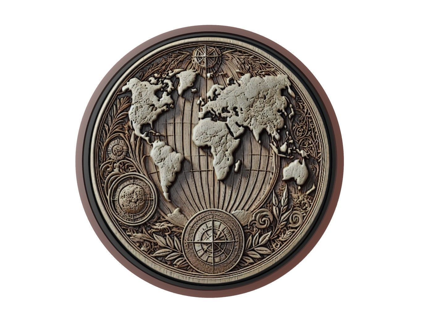 World Map Medallion Relief 3D print model_1