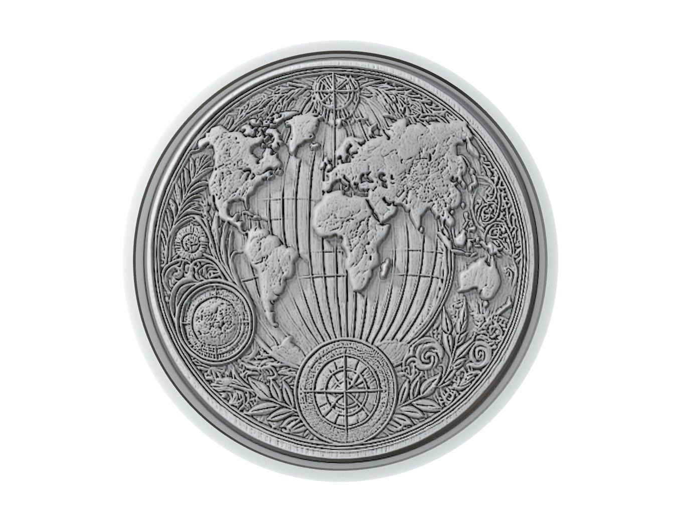 World Map Medallion Relief 3D print model_3