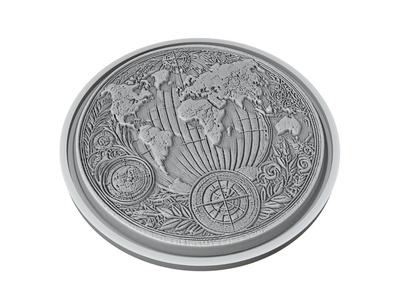 World Map Medallion Relief 3D print model_2