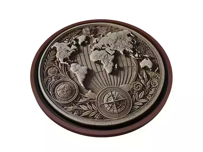 World Map Medallion Relief