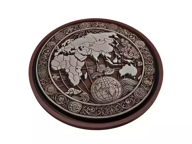 World Map Medallion Relief
