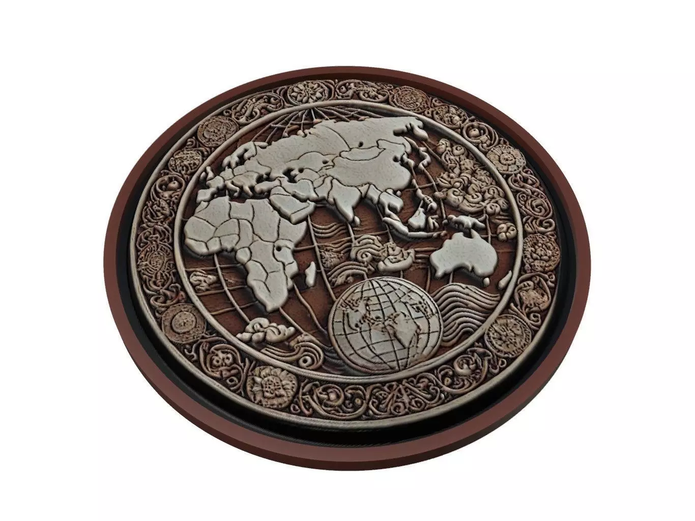World Map Medallion Relief 3D print model_0