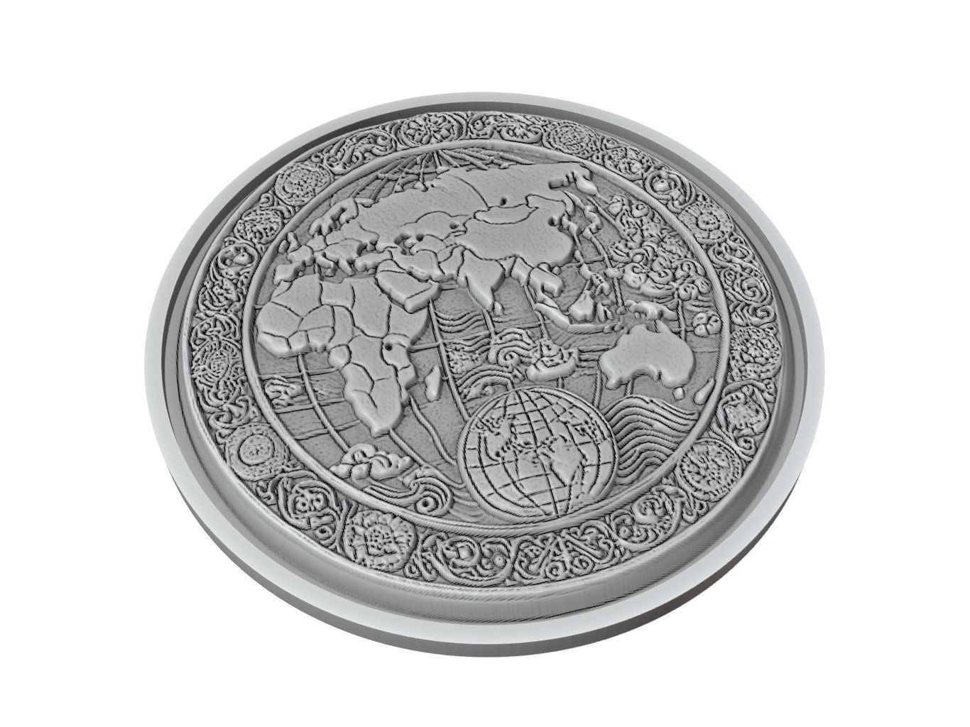 World Map Medallion Relief 3D print model_2