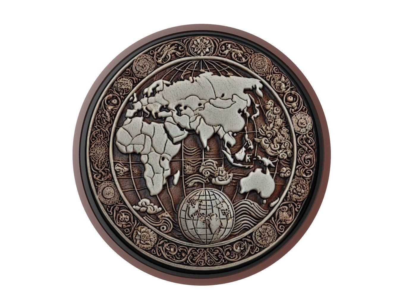 World Map Medallion Relief 3D print model_1