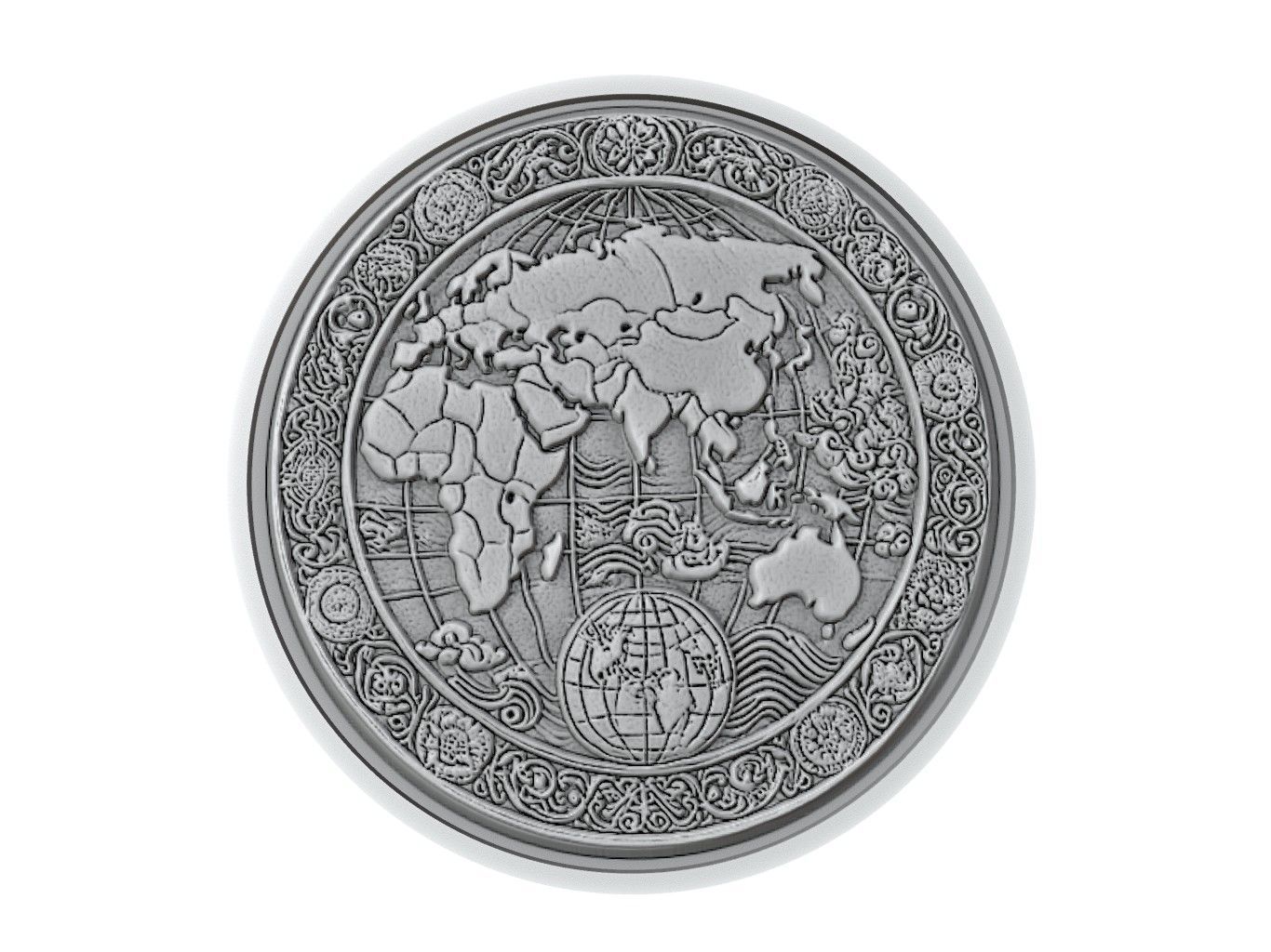 World Map Medallion Relief 3D print model_3