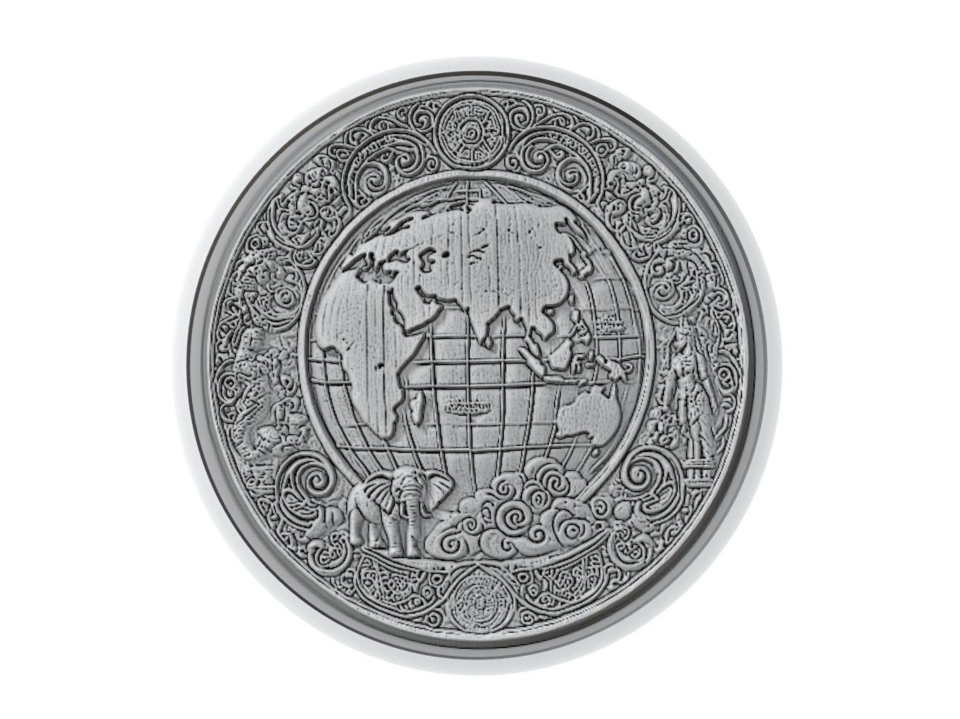 World Map Medallion Relief 3D print model_3
