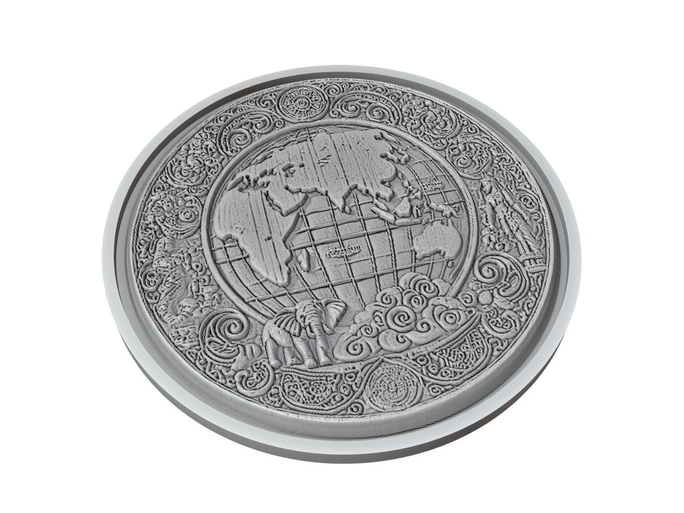 World Map Medallion Relief 3D print model_2