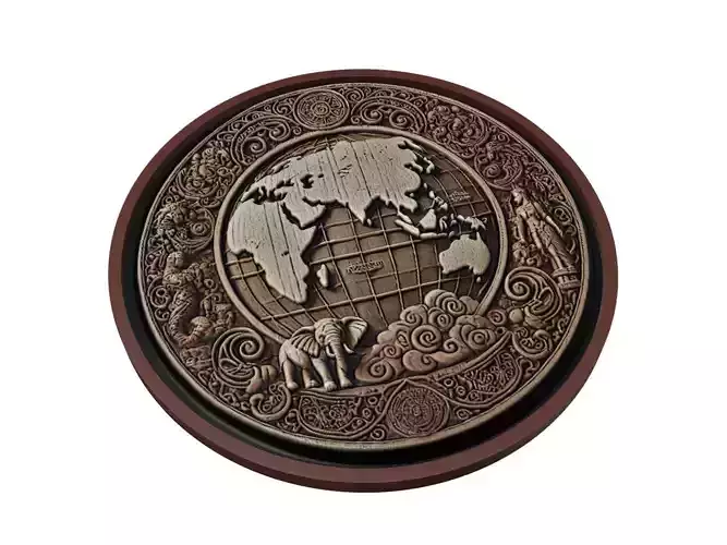 World Map Medallion Relief
