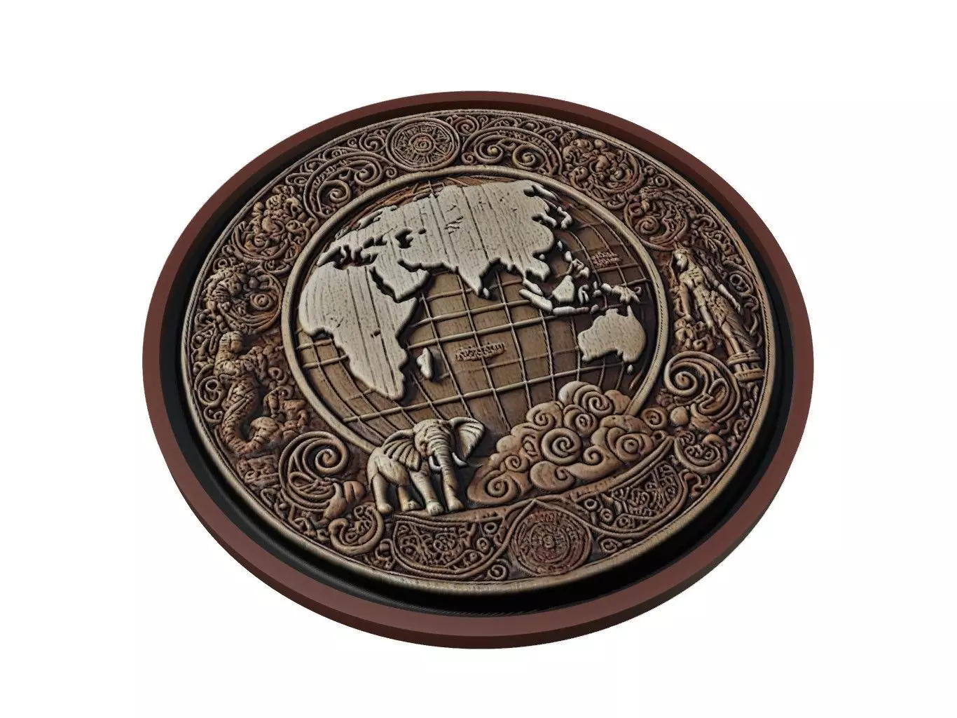 World Map Medallion Relief 3D print model_0