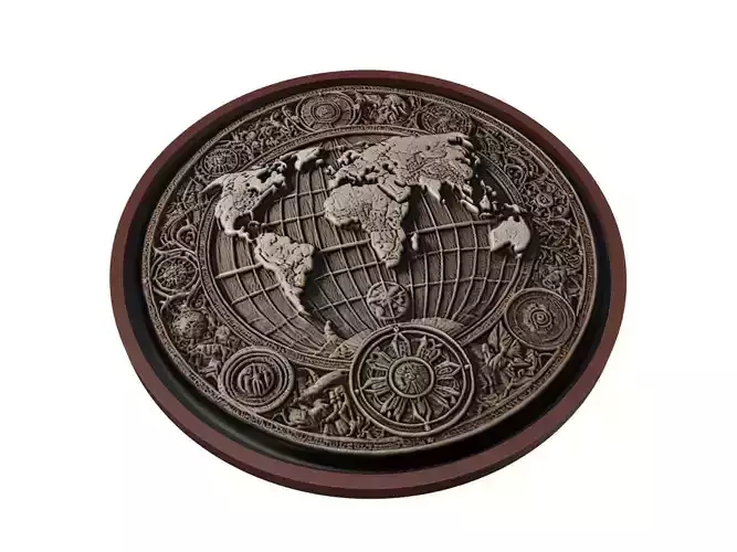 World Map Medallion Relief