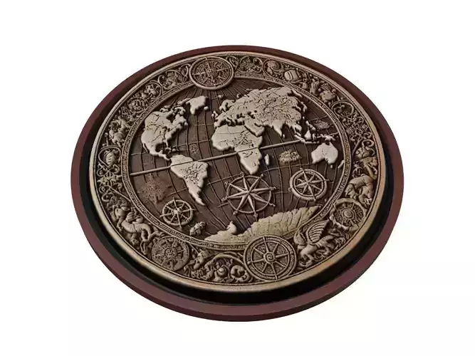 World Map Medallion Relief