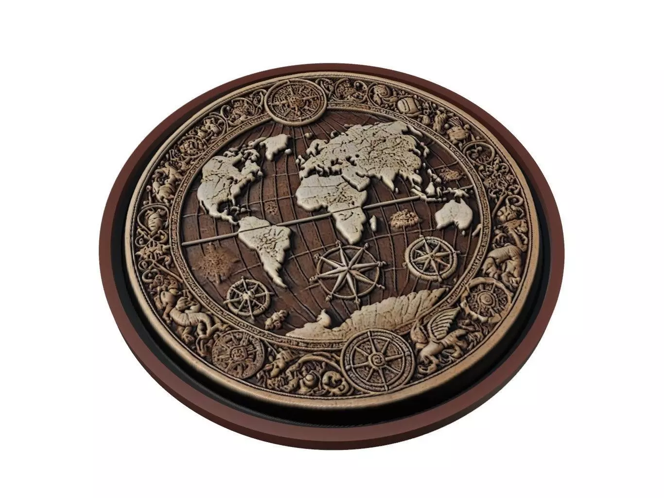 World Map Medallion Relief 3D print model