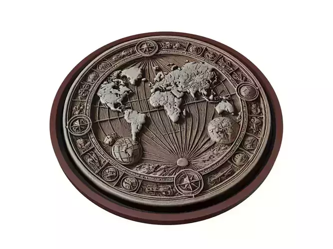 World Map Medallion Relief