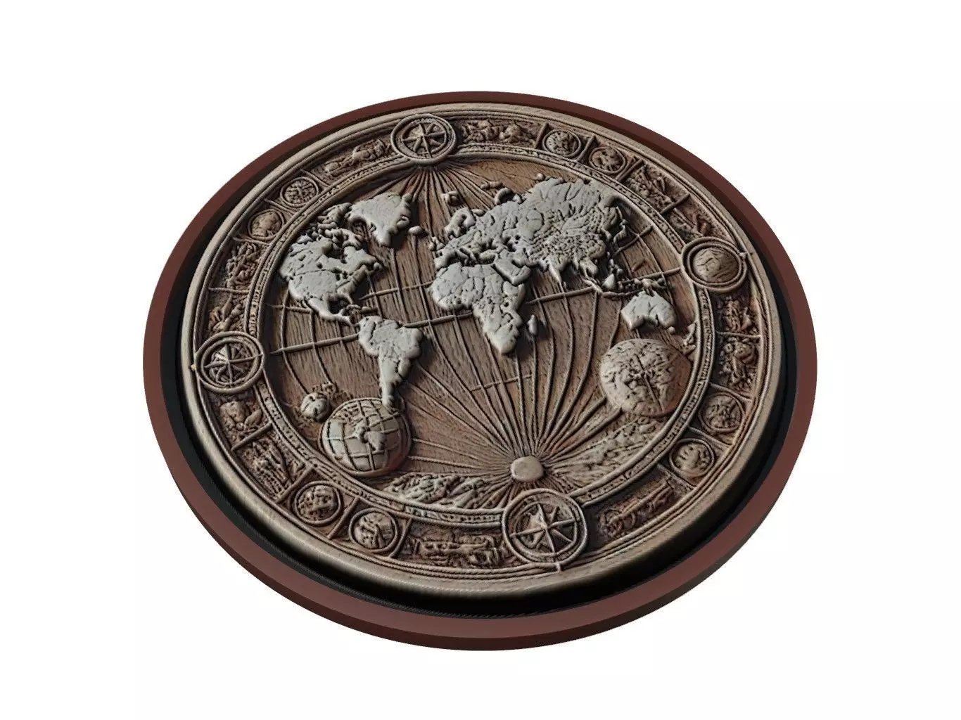 World Map Medallion Relief 3D print model_0