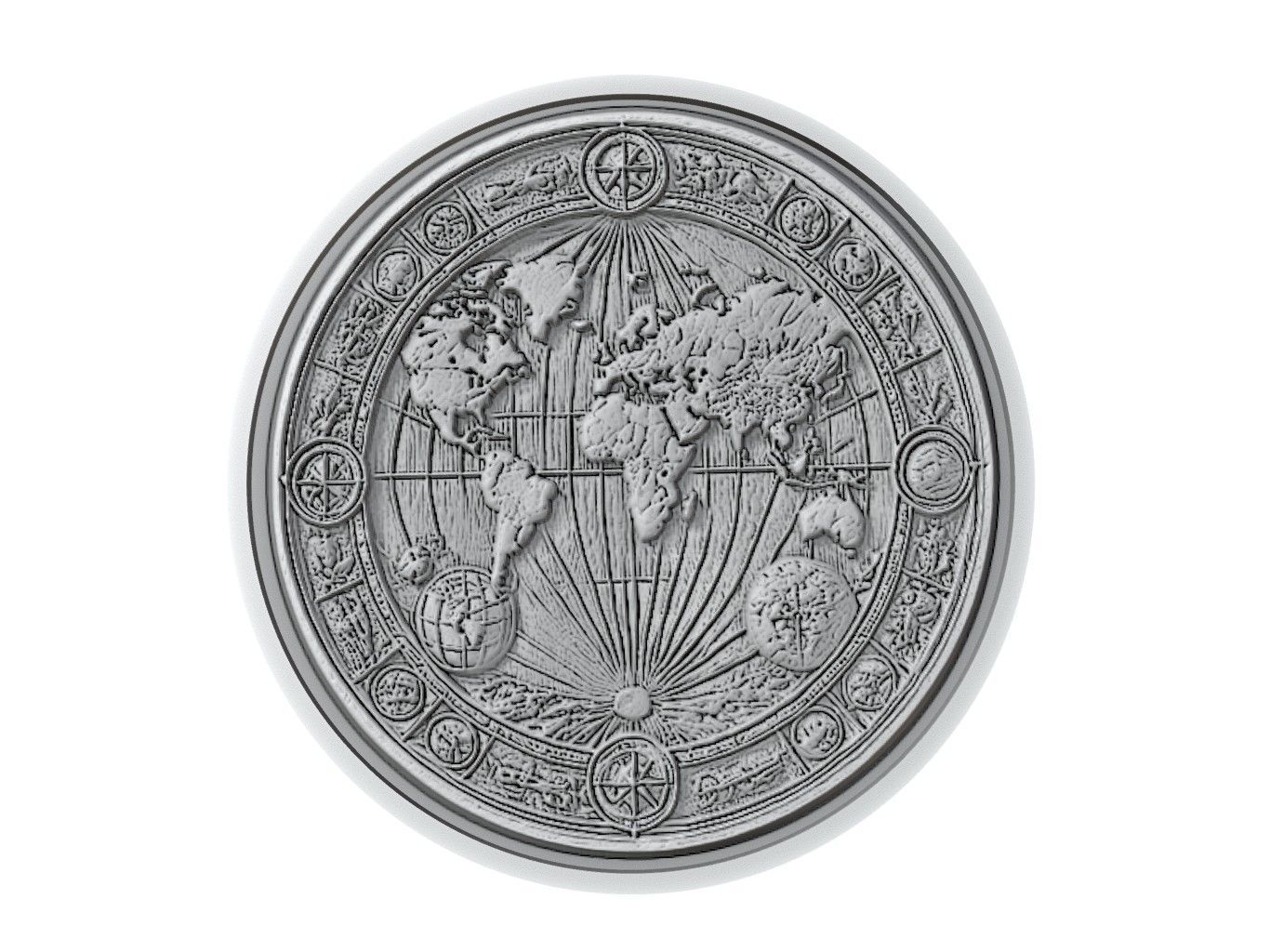 World Map Medallion Relief 3D print model_3